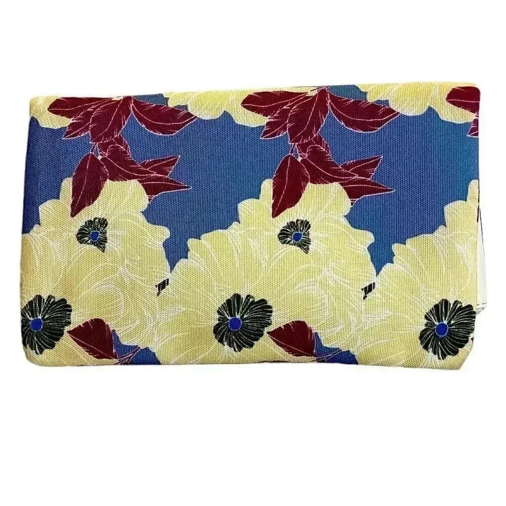 Rachel Pally Clutch Bag Ivory Blue In Bloom Floral Zip Top Fold Over Reversible - Picture 2 of 7